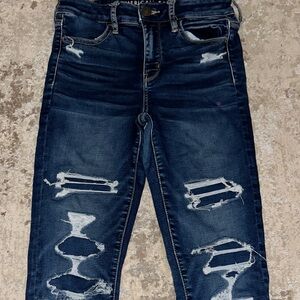 American Eagle Outfitters Dark Blue Distressed Skinny Jeans